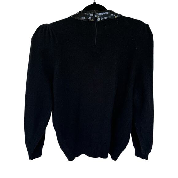 Vintage 80s black Bejeweled sequin Balloon Sleeve Wool Angora cozy Sweater large - Picture 2 of 6